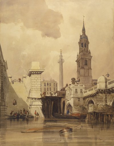 The Church of St. Magnus the Martyr by London Bridge, with Monument in the Background by Thomas Shotter Boys